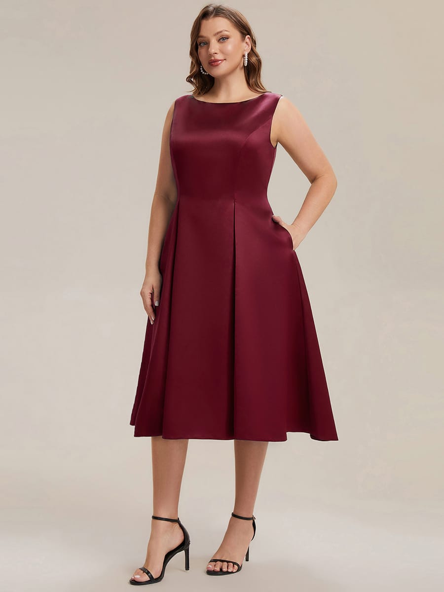 Satin Sleeveless Ball-Gown Dress #color_Burgundy