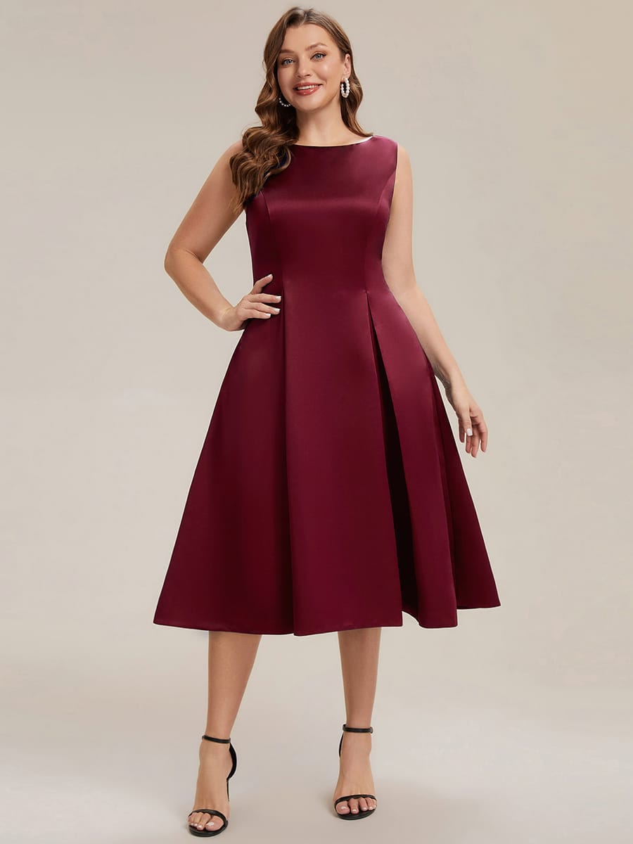 Satin Sleeveless Ball-Gown Dress #color_Burgundy