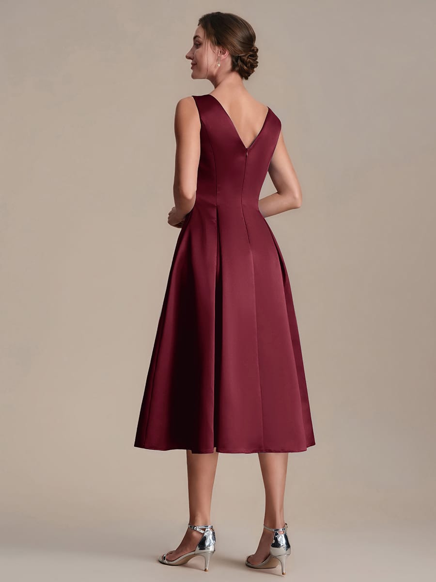 Satin Sleeveless Ball-Gown Dress #color_Burgundy