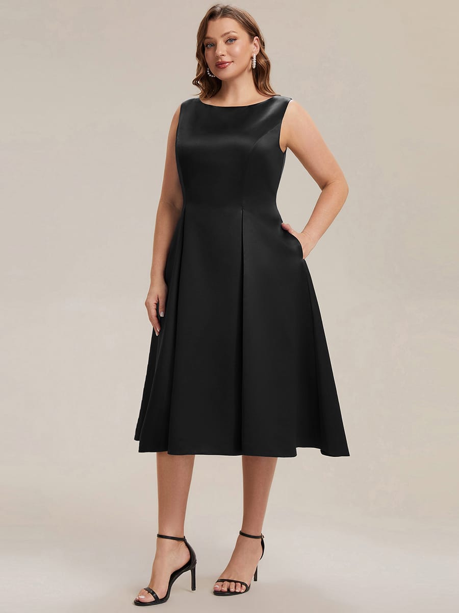 Satin Sleeveless Ball-Gown Dress #color_Black