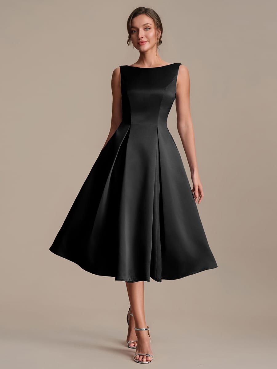 Satin Sleeveless Ball-Gown Dress #color_Black