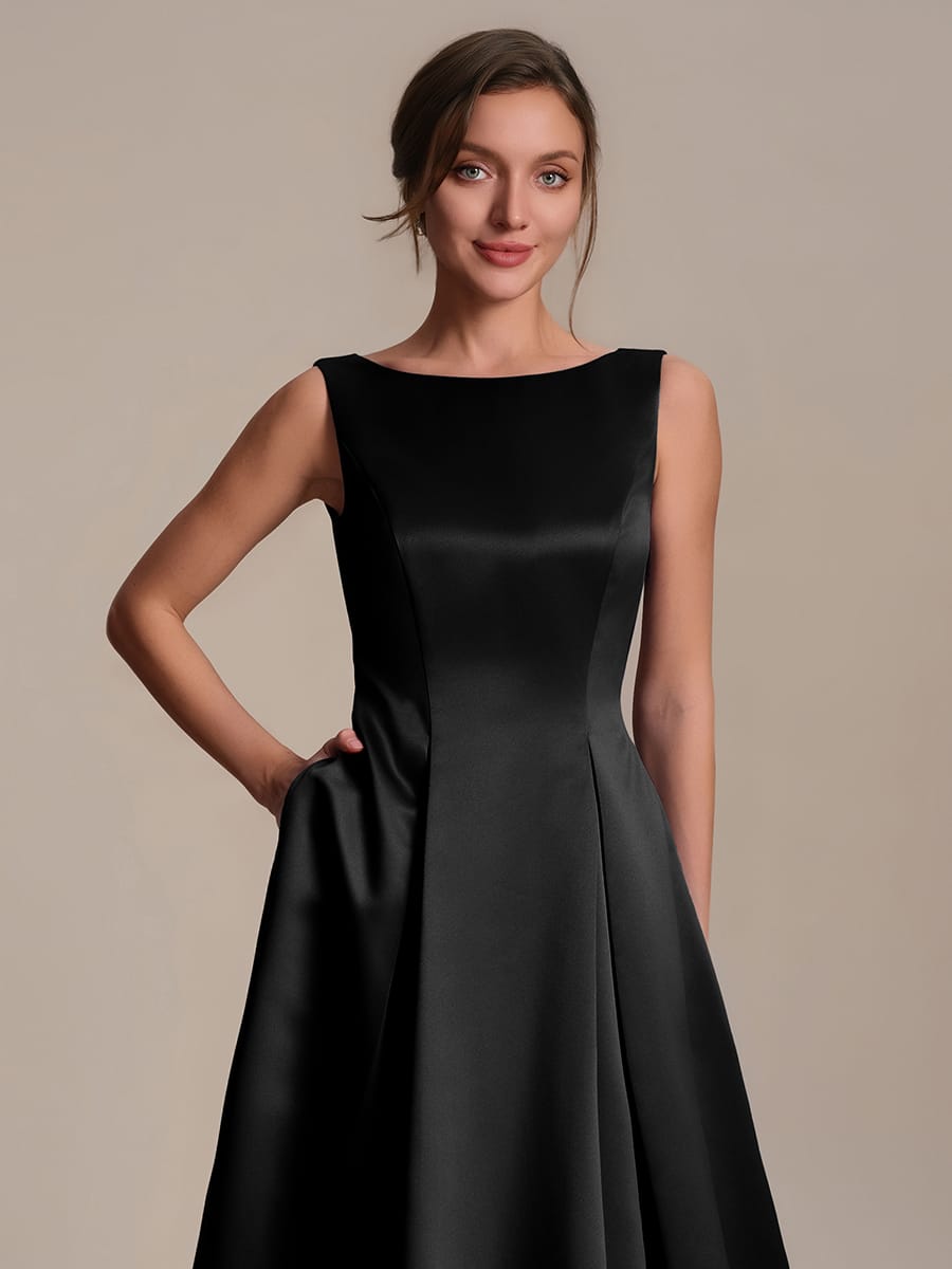Satin Sleeveless Ball-Gown Dress #color_Black