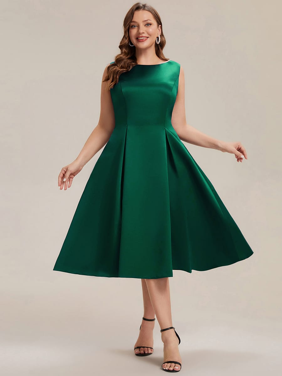 Satin Sleeveless Ball-Gown Dress #color_Dark Green