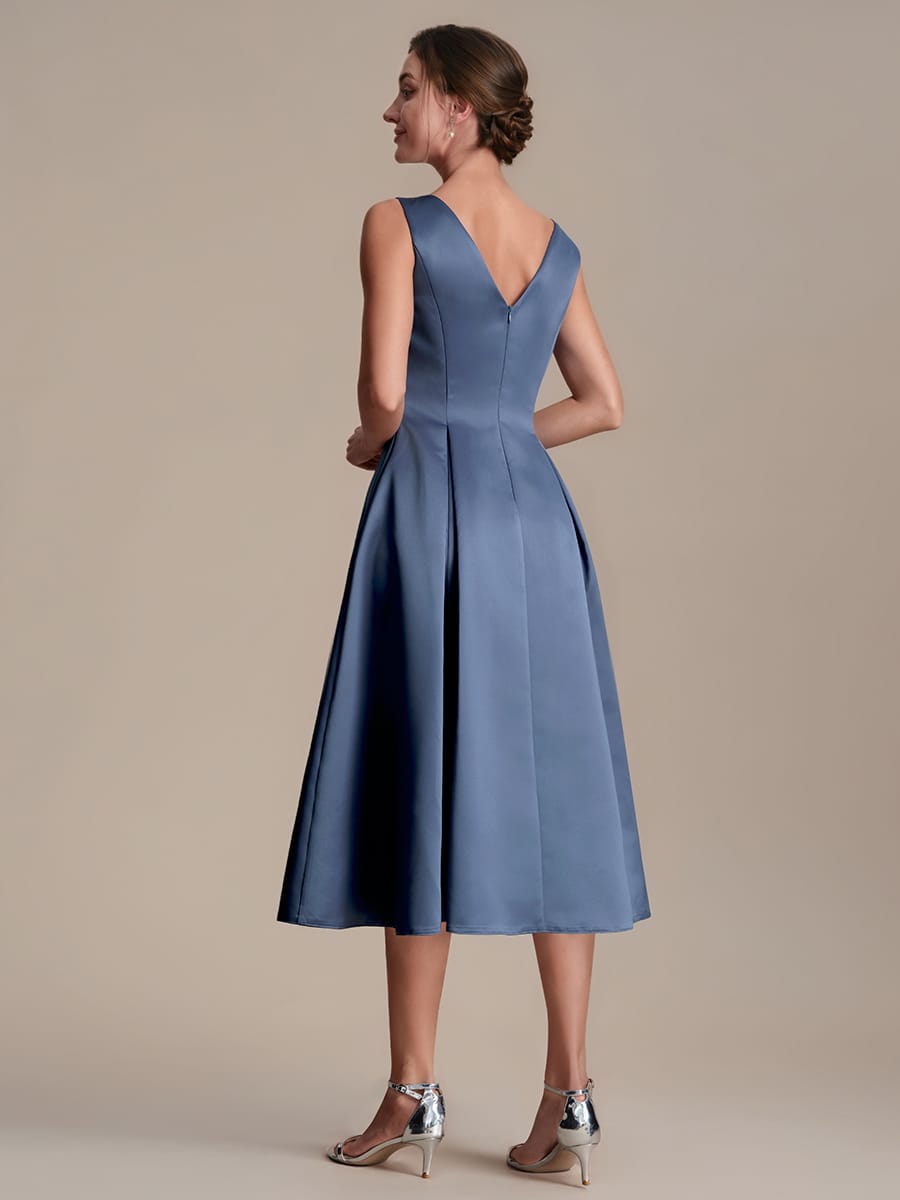 Satin Sleeveless Ball-Gown Dress #color_Dusty Blue