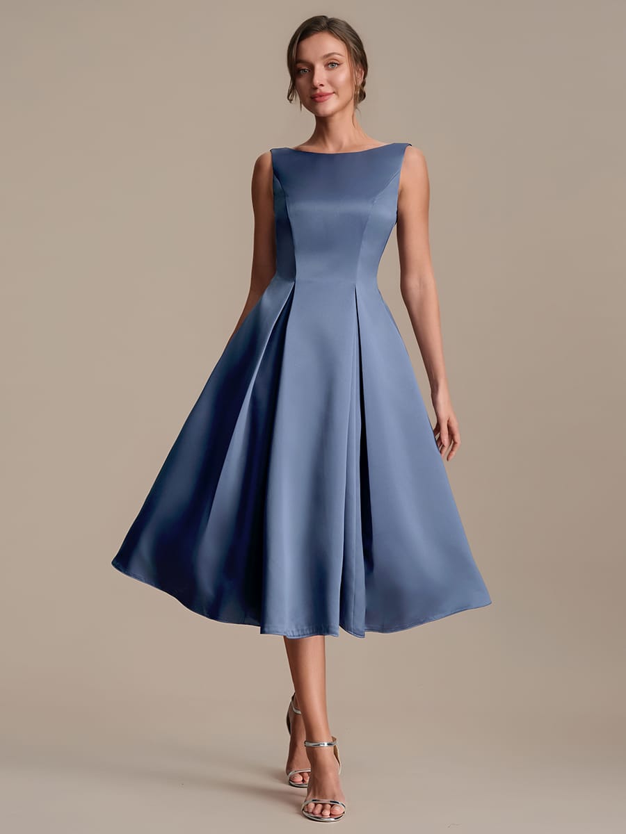 Satin Sleeveless Ball-Gown Dress #color_Dusty Blue