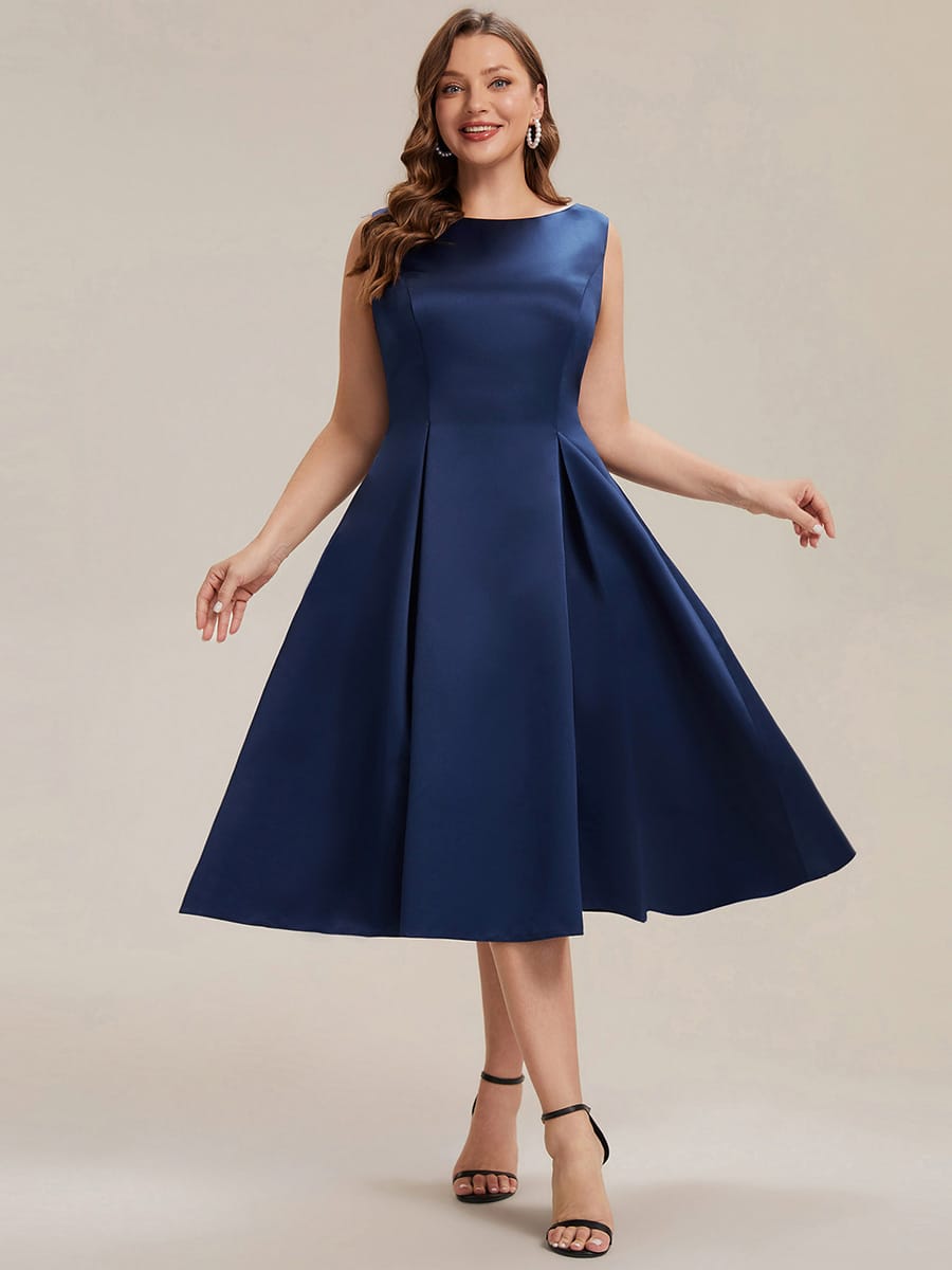 Satin Sleeveless Ball-Gown Dress #color_Navy Blue