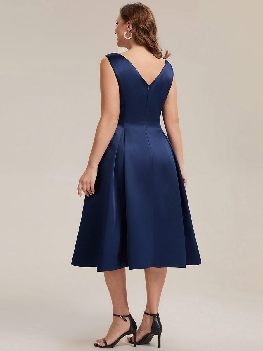 Satin Sleeveless Ball-Gown Dress #color_Navy Blue