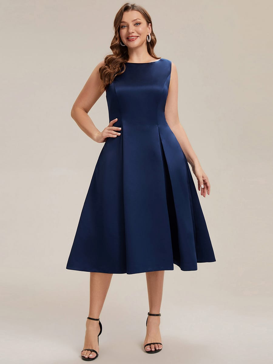 Satin Sleeveless Ball-Gown Dress #color_Navy Blue