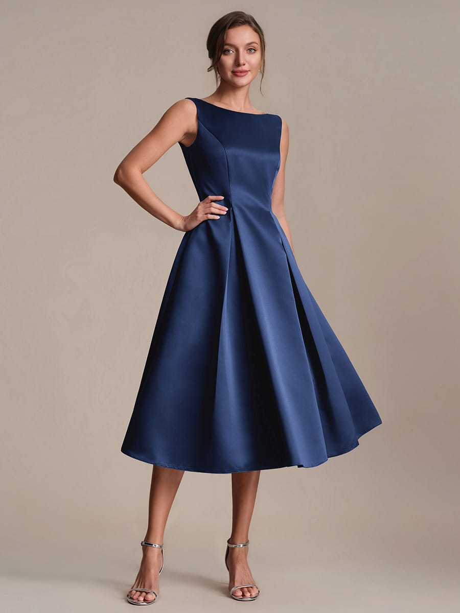 Satin Sleeveless Ball-Gown Dress #color_Navy Blue