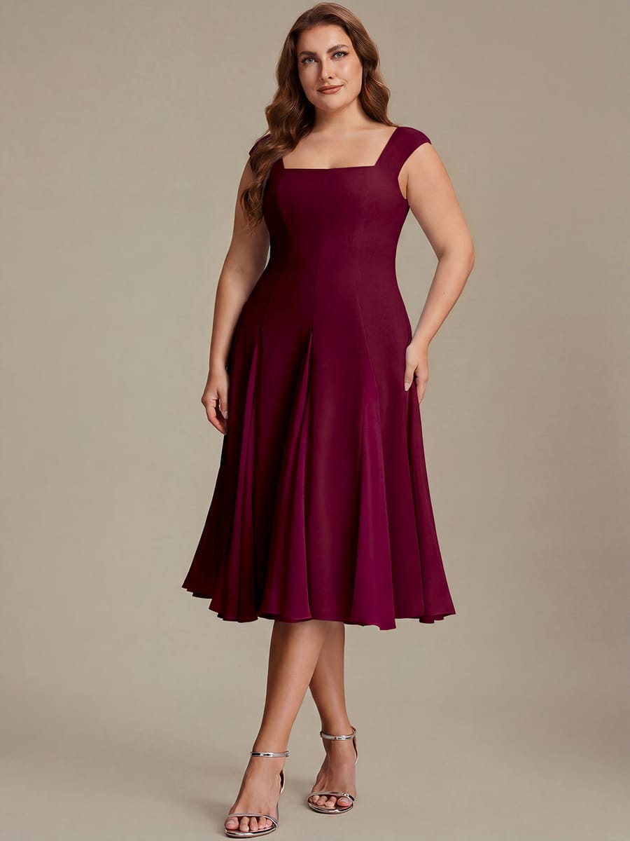Patchwork Crepe Cap Sleeve Dress #color_Burgundy