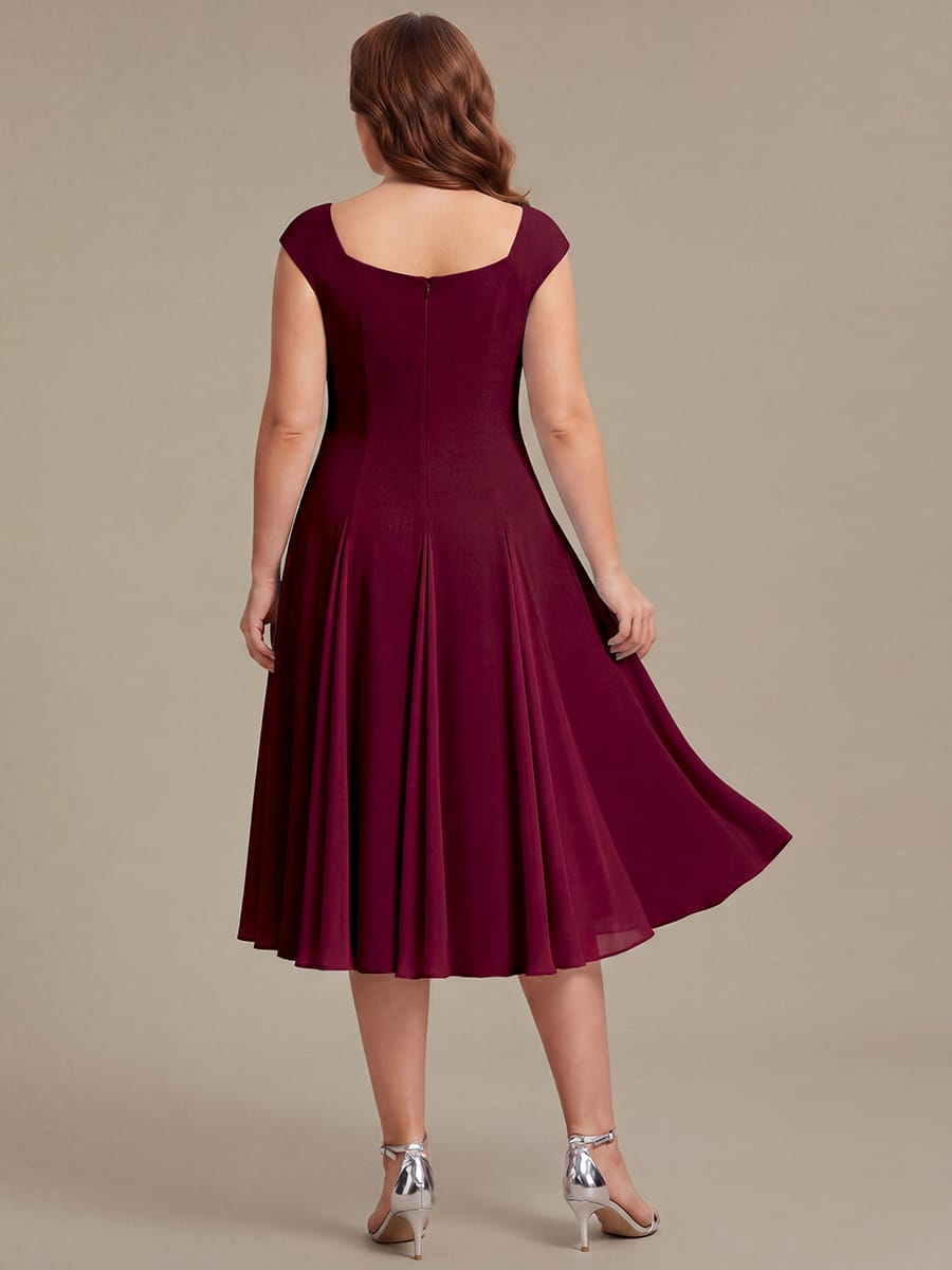 Patchwork Crepe Cap Sleeve Dress #color_Burgundy