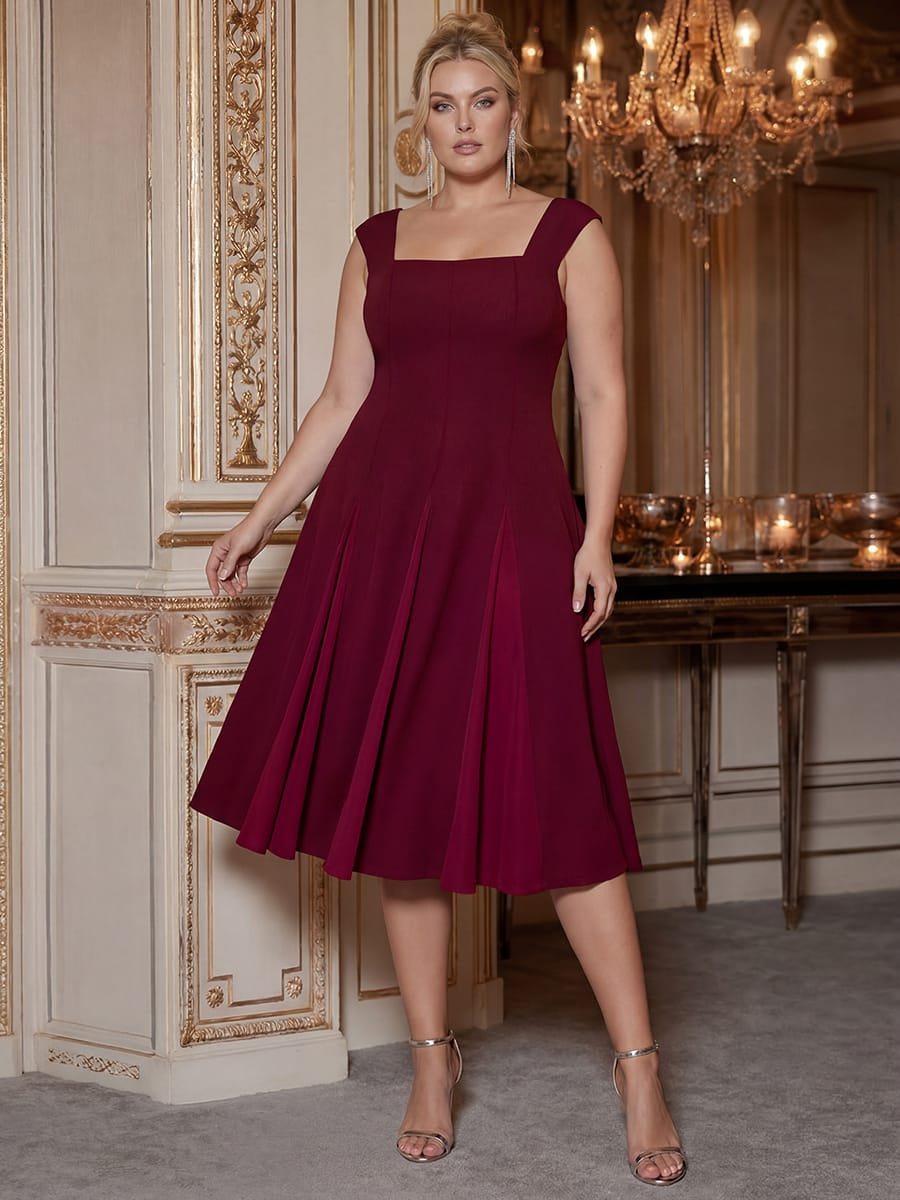 Patchwork Crepe Cap Sleeve Dress #color_Burgundy