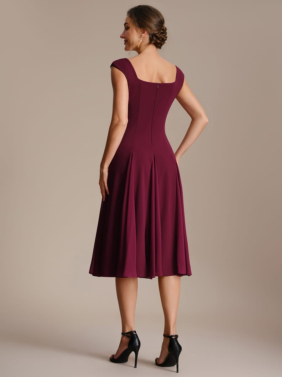Patchwork Crepe Cap Sleeve Dress #color_Burgundy