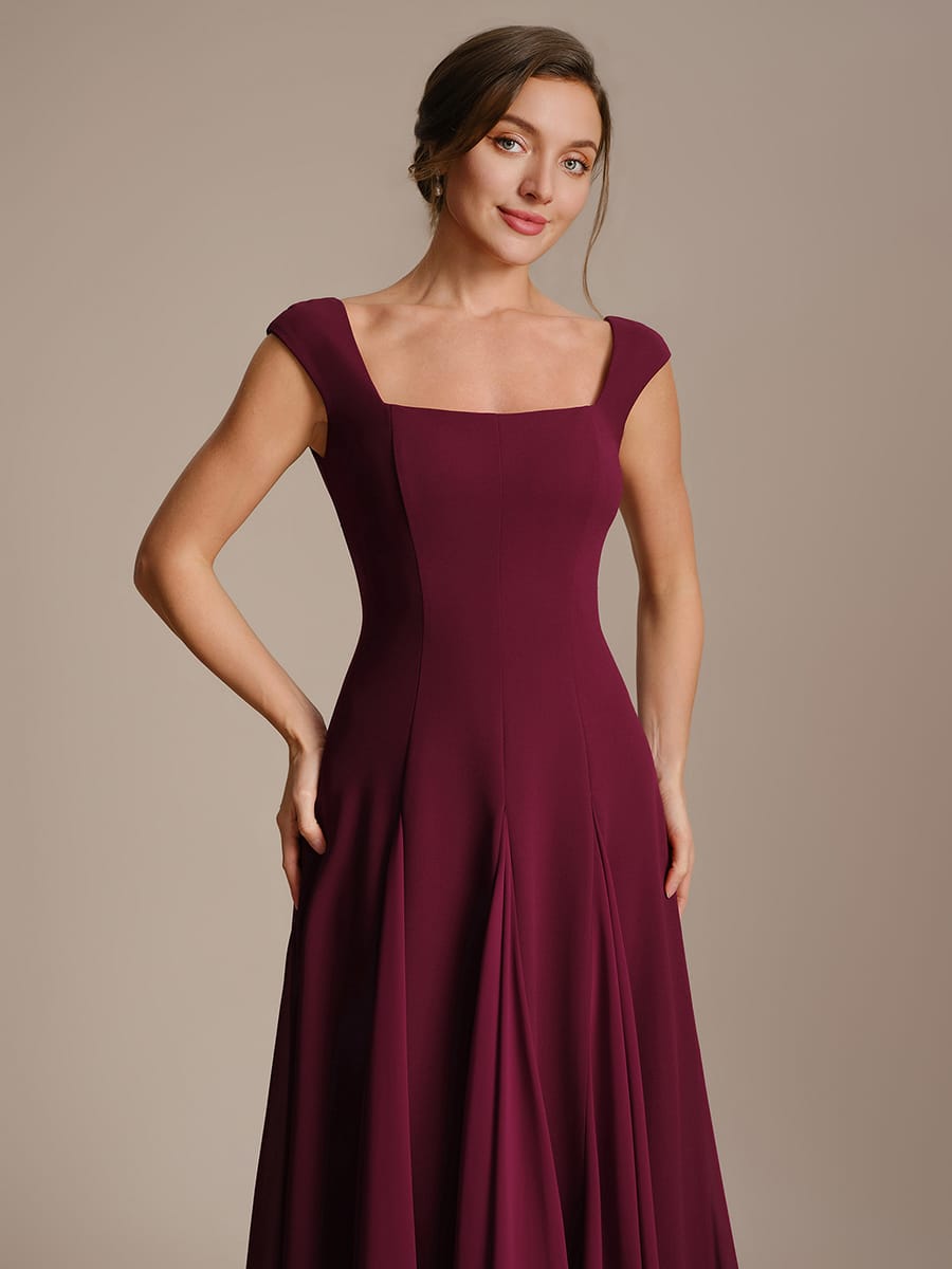 Patchwork Crepe Cap Sleeve Dress #color_Burgundy