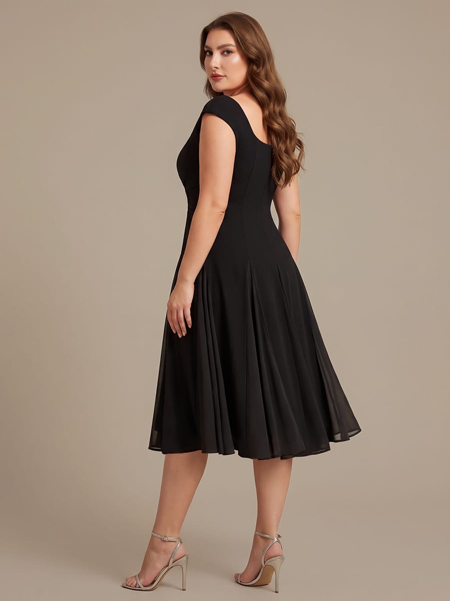 Patchwork Crepe Cap Sleeve Dress #color_Black