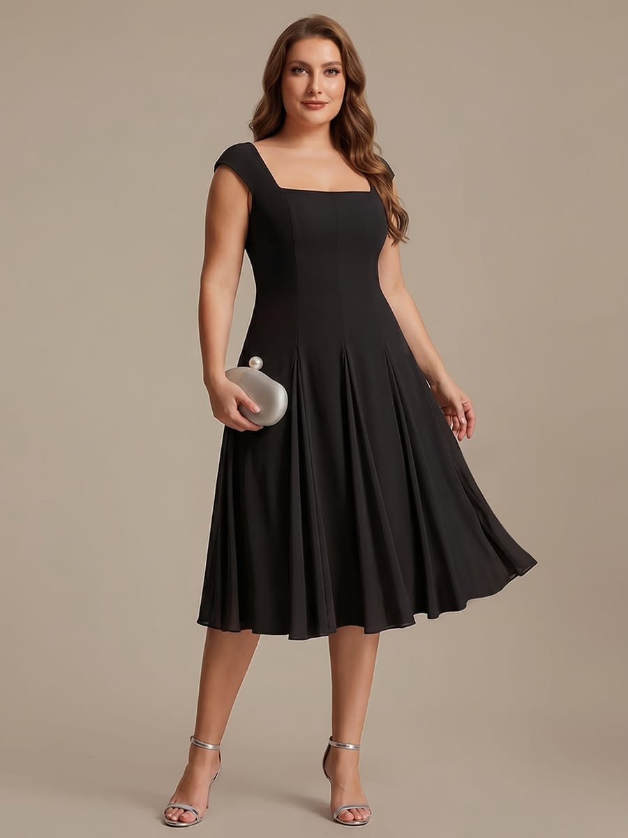 Patchwork Crepe Cap Sleeve Dress #color_Black