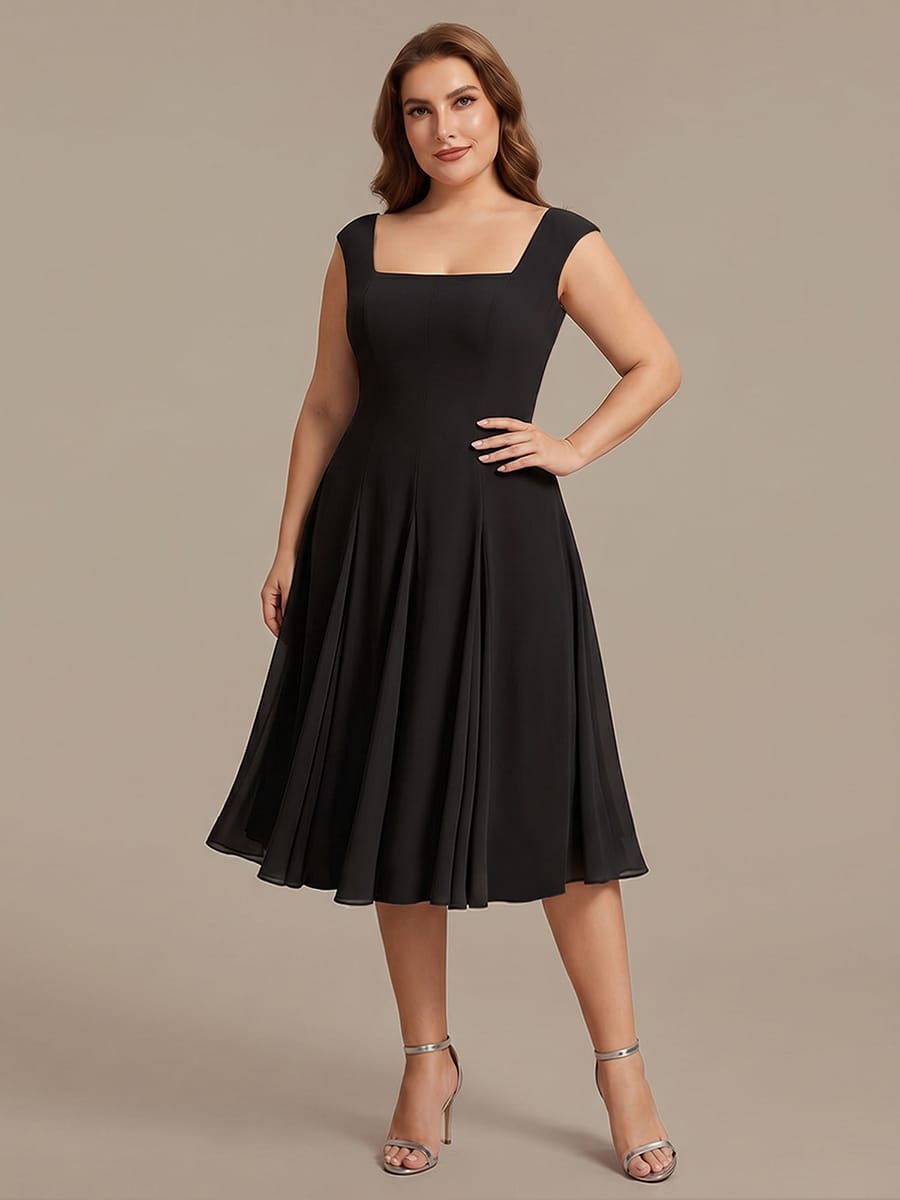 Patchwork Crepe Cap Sleeve Dress #color_Black