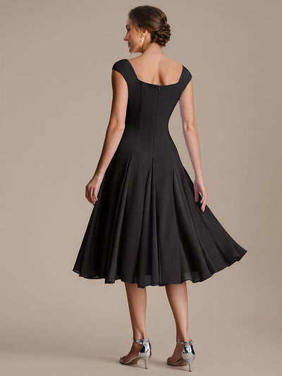 Patchwork Crepe Cap Sleeve Dress #color_Black