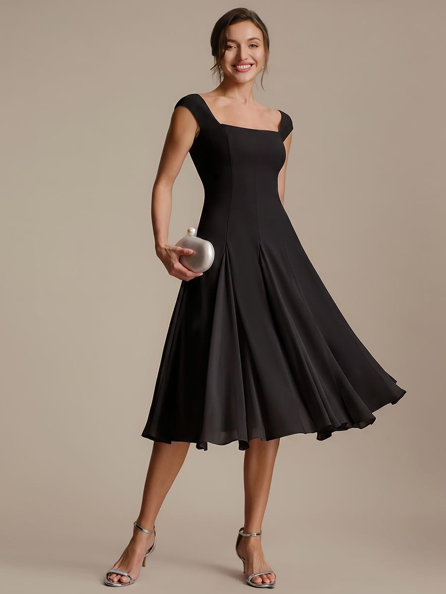 Patchwork Crepe Cap Sleeve Dress #color_Black