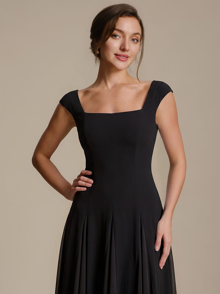 Patchwork Crepe Cap Sleeve Dress #color_Black