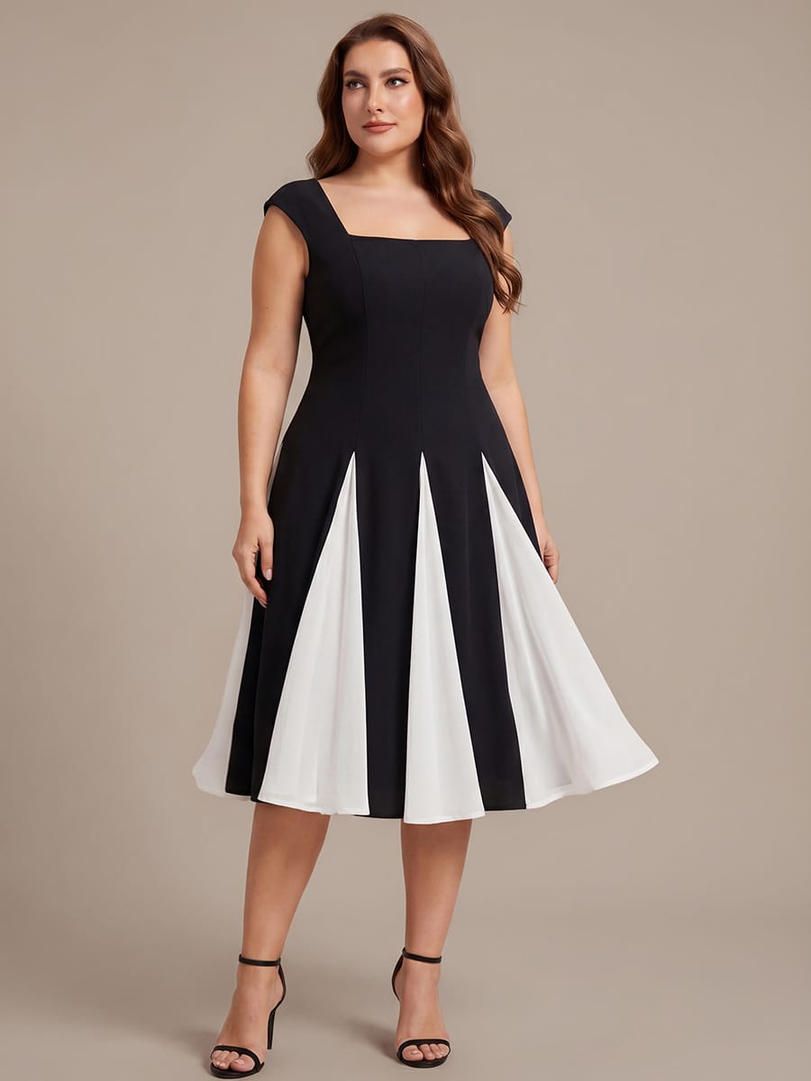 Patchwork Crepe Cap Sleeve Dress #color_Ivory-Black
