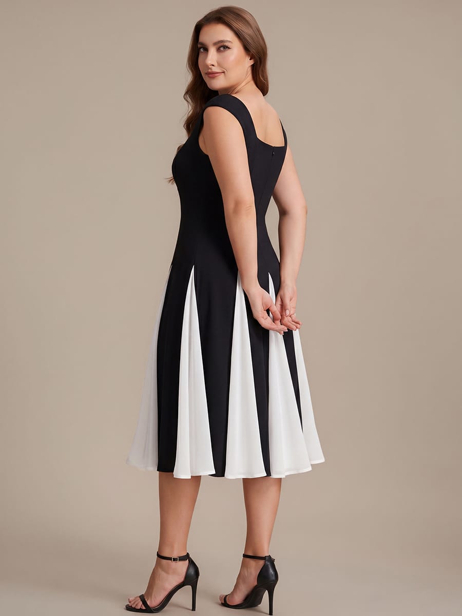 Patchwork Crepe Cap Sleeve Dress #color_Ivory-Black