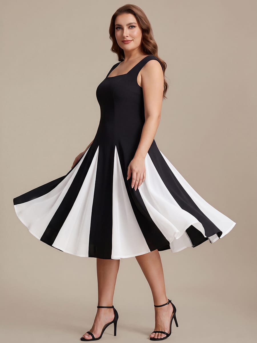 Patchwork Crepe Cap Sleeve Dress #color_Ivory-Black