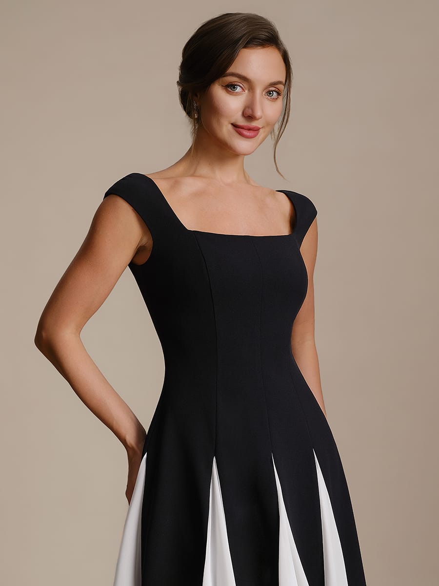 Patchwork Crepe Cap Sleeve Dress #color_Ivory-Black