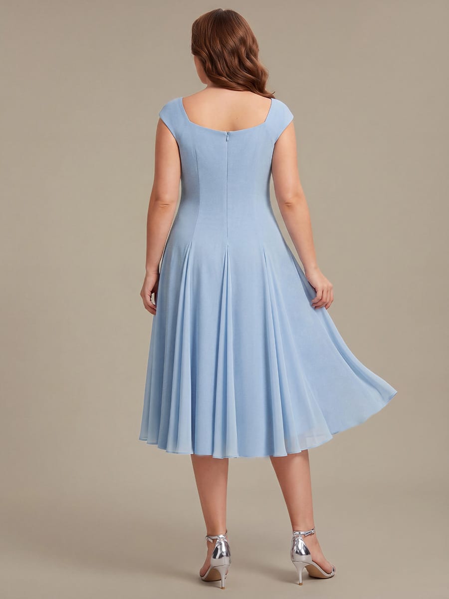Patchwork Crepe Cap Sleeve Dress #color_Ice Blue