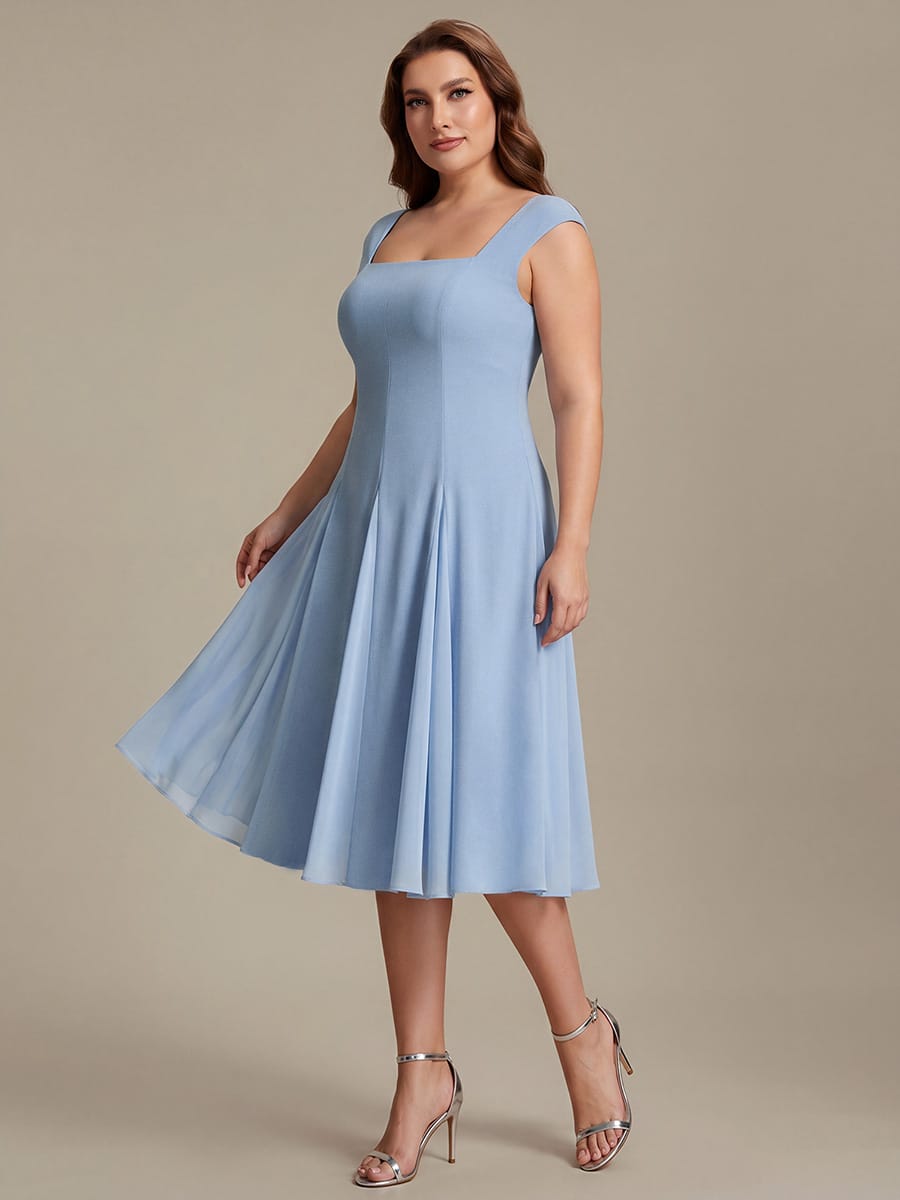 Patchwork Crepe Cap Sleeve Dress #color_Ice Blue