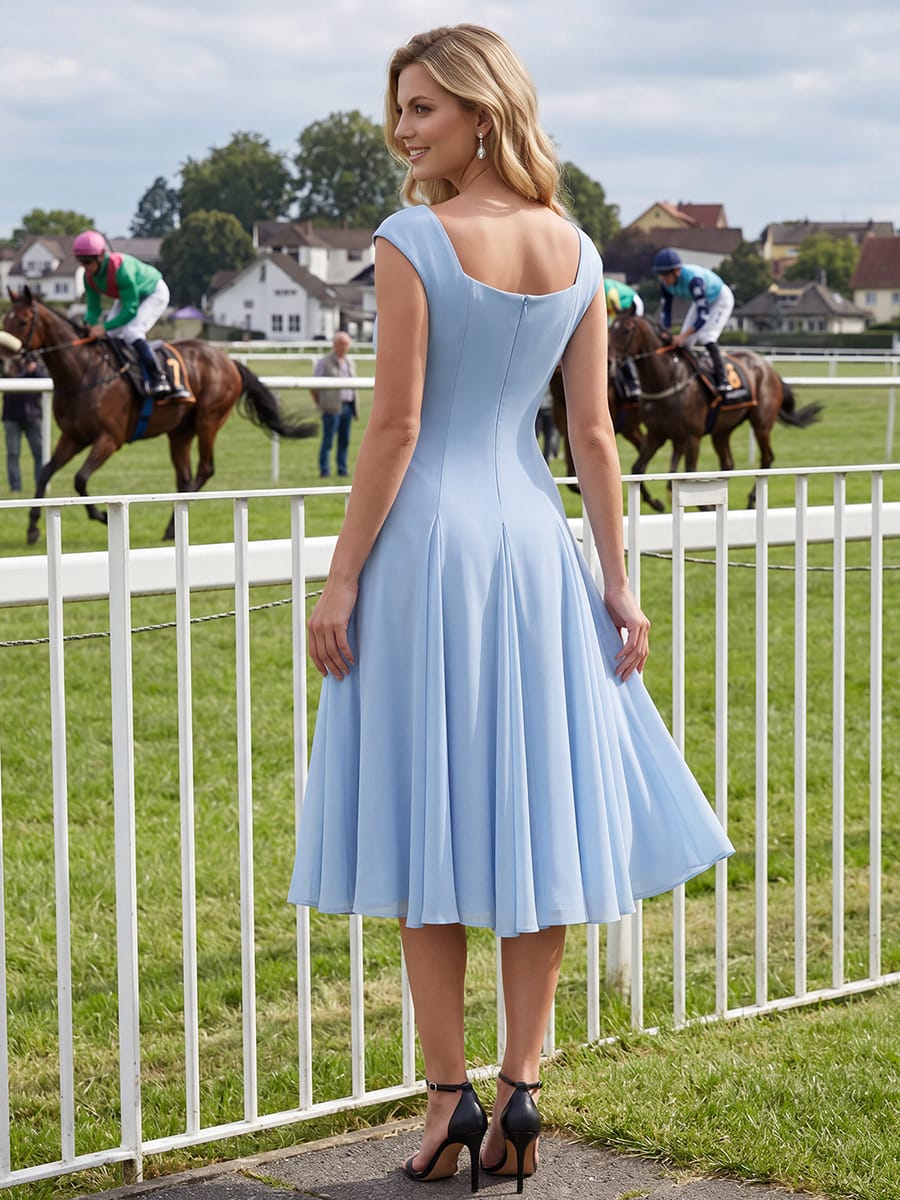 Patchwork Crepe Cap Sleeve Dress #color_Ice Blue
