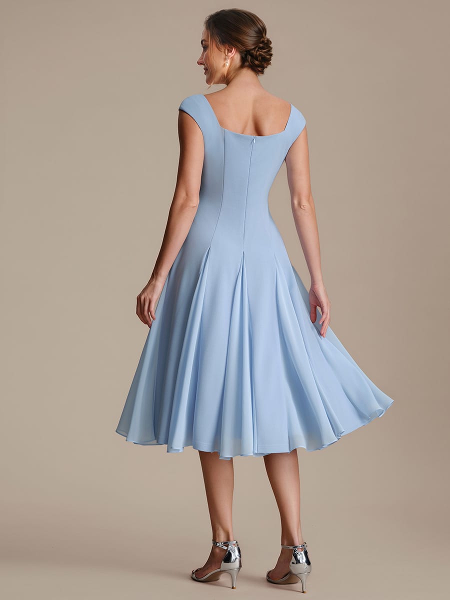 Patchwork Crepe Cap Sleeve Dress #color_Ice Blue