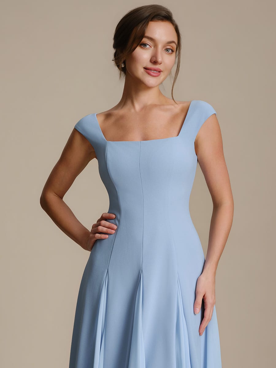 Patchwork Crepe Cap Sleeve Dress #color_Ice Blue