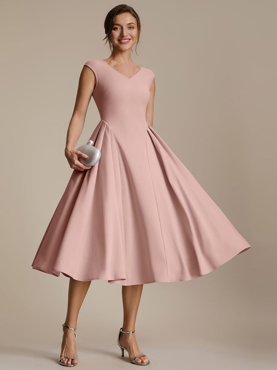 Pleated Crepe Cap Sleeve Dress #color_Dusty Rose