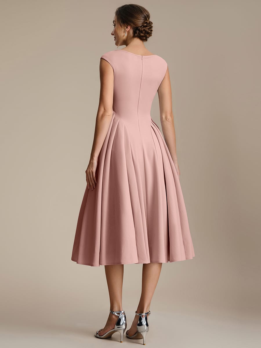 Pleated Crepe Cap Sleeve Dress #color_Dusty Rose