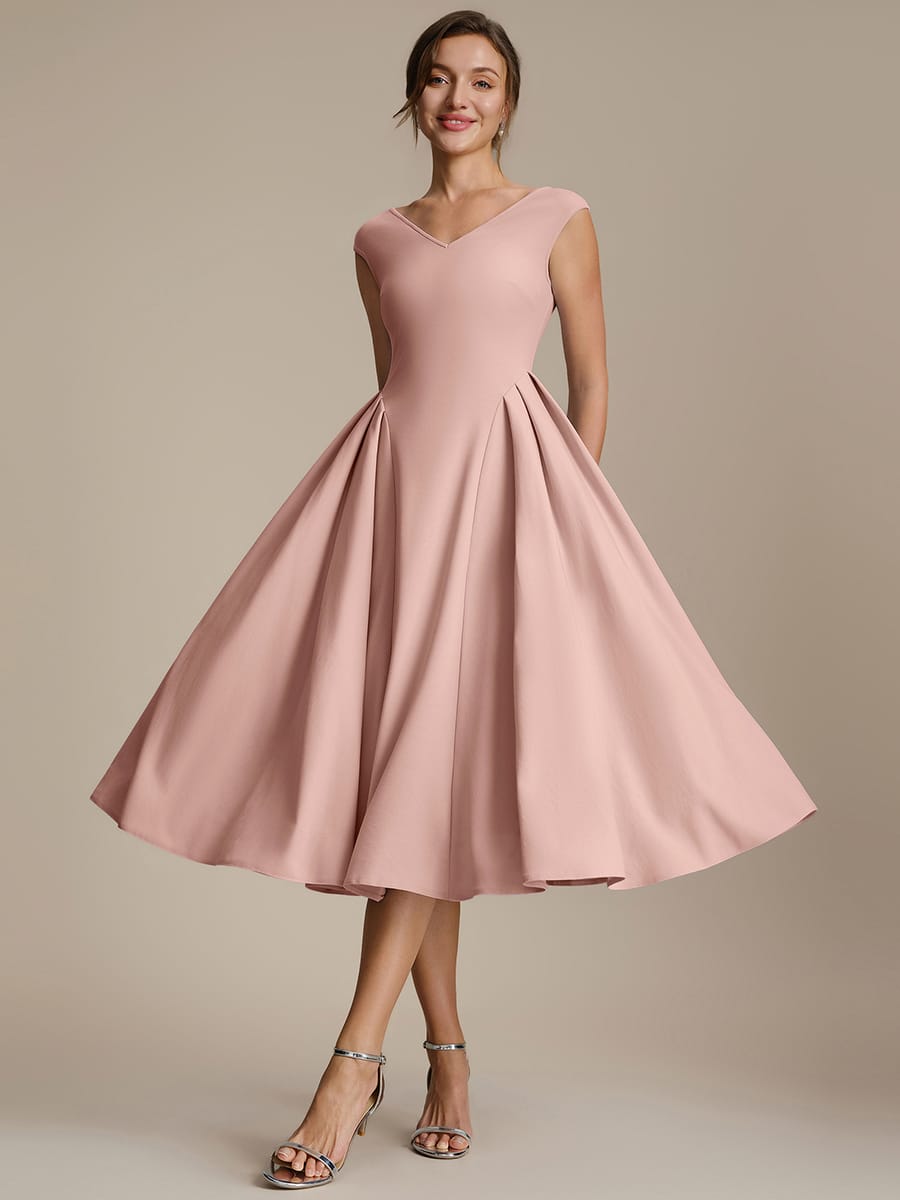 Pleated Crepe Cap Sleeve Dress #color_Dusty Rose