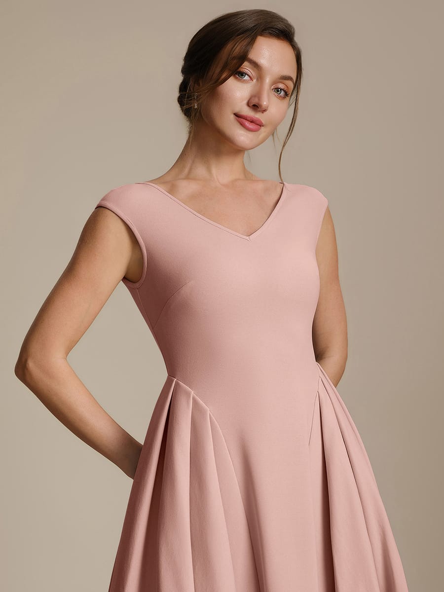 Pleated Crepe Cap Sleeve Dress #color_Dusty Rose