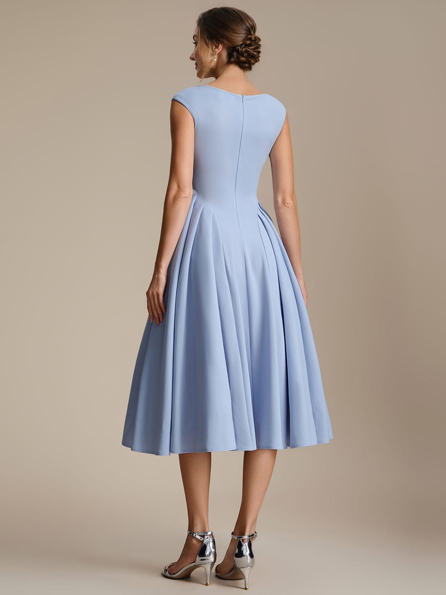 Pleated Crepe Cap Sleeve Dress #color_Ice Blue