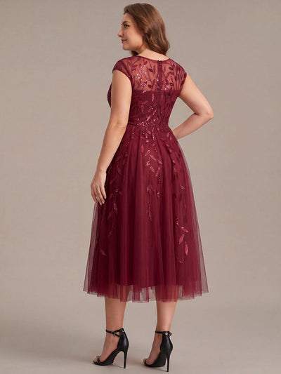 Plus Size Elegant Sequin Cap Sleeve Dress