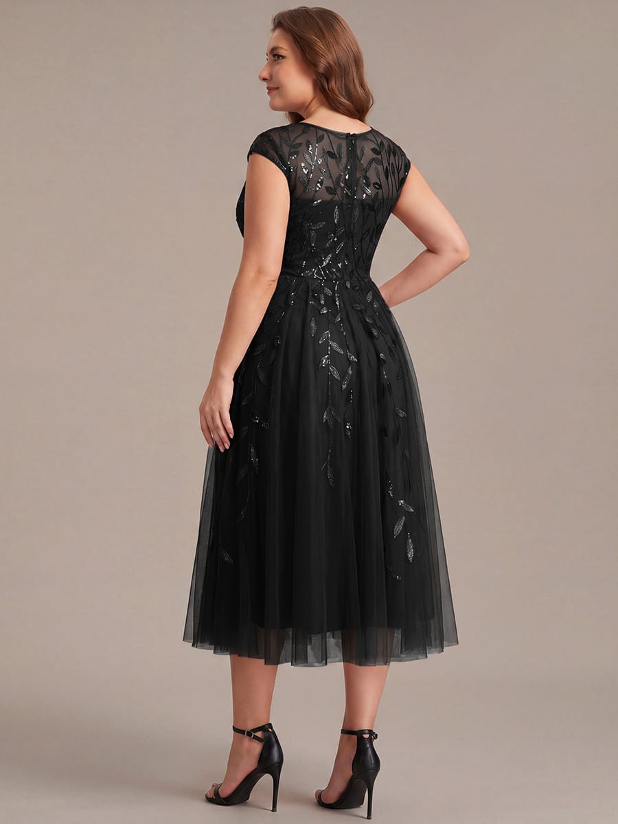 See-through Sequin Cap Sleeve Dress #color_Black