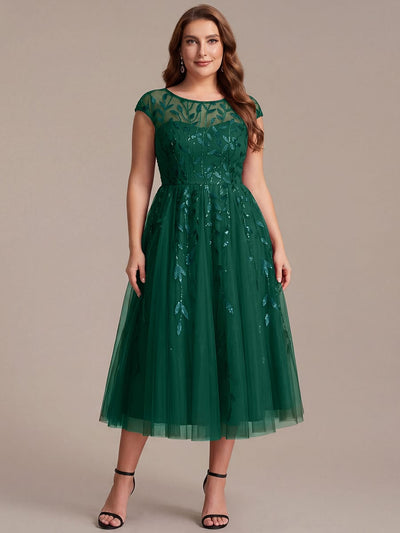 Plus Size Elegant Sequin Cap Sleeve Dress