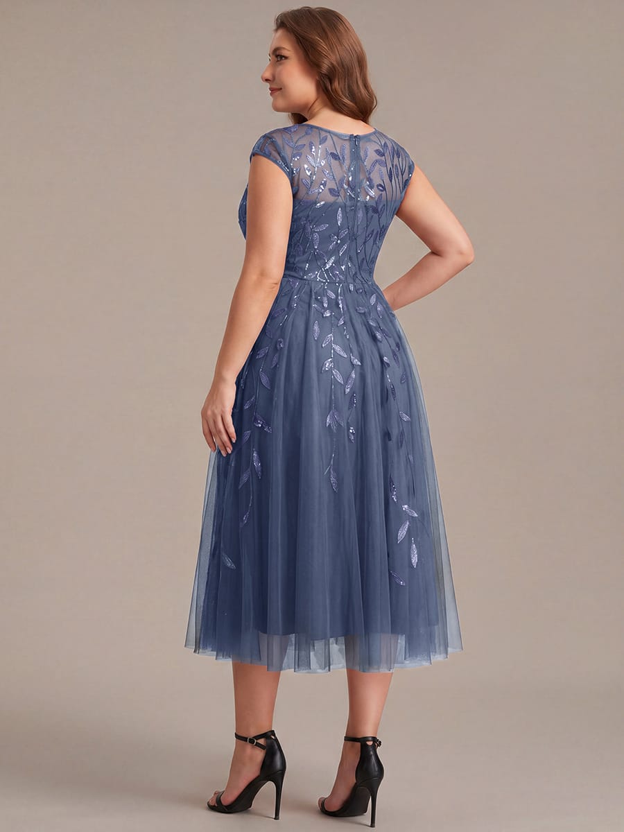 See-through Sequin Cap Sleeve Dress #color_Dusty Blue