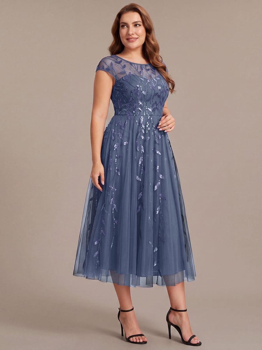 See-through Sequin Cap Sleeve Dress #color_Dusty Blue