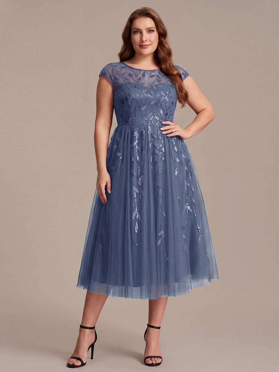 See-through Sequin Cap Sleeve Dress #color_Dusty Blue