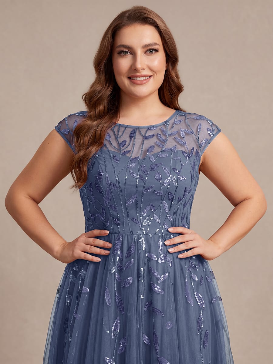 See-through Sequin Cap Sleeve Dress #color_Dusty Blue