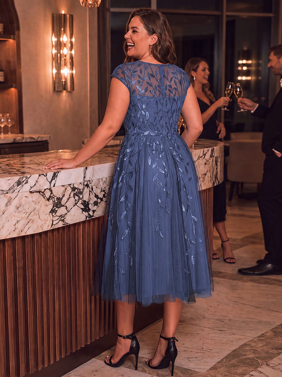 See-through Sequin Cap Sleeve Dress #color_Dusty Blue