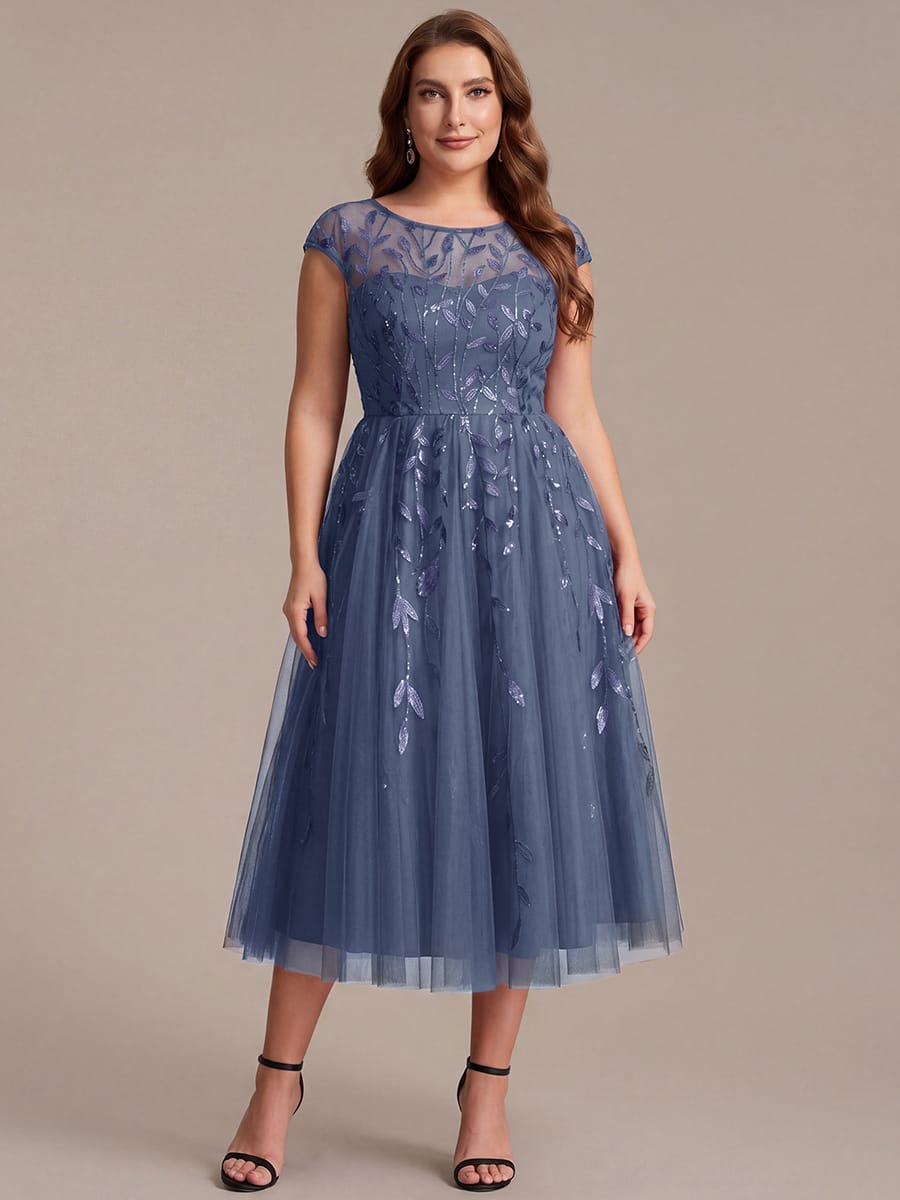 See-through Sequin Cap Sleeve Dress #color_Dusty Blue