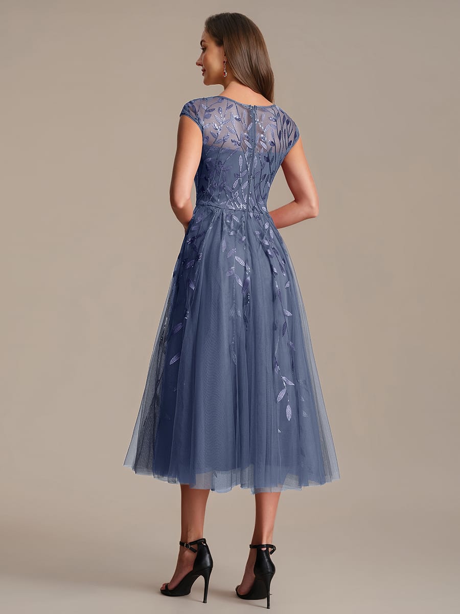 See-through Sequin Cap Sleeve Dress #color_Dusty Blue