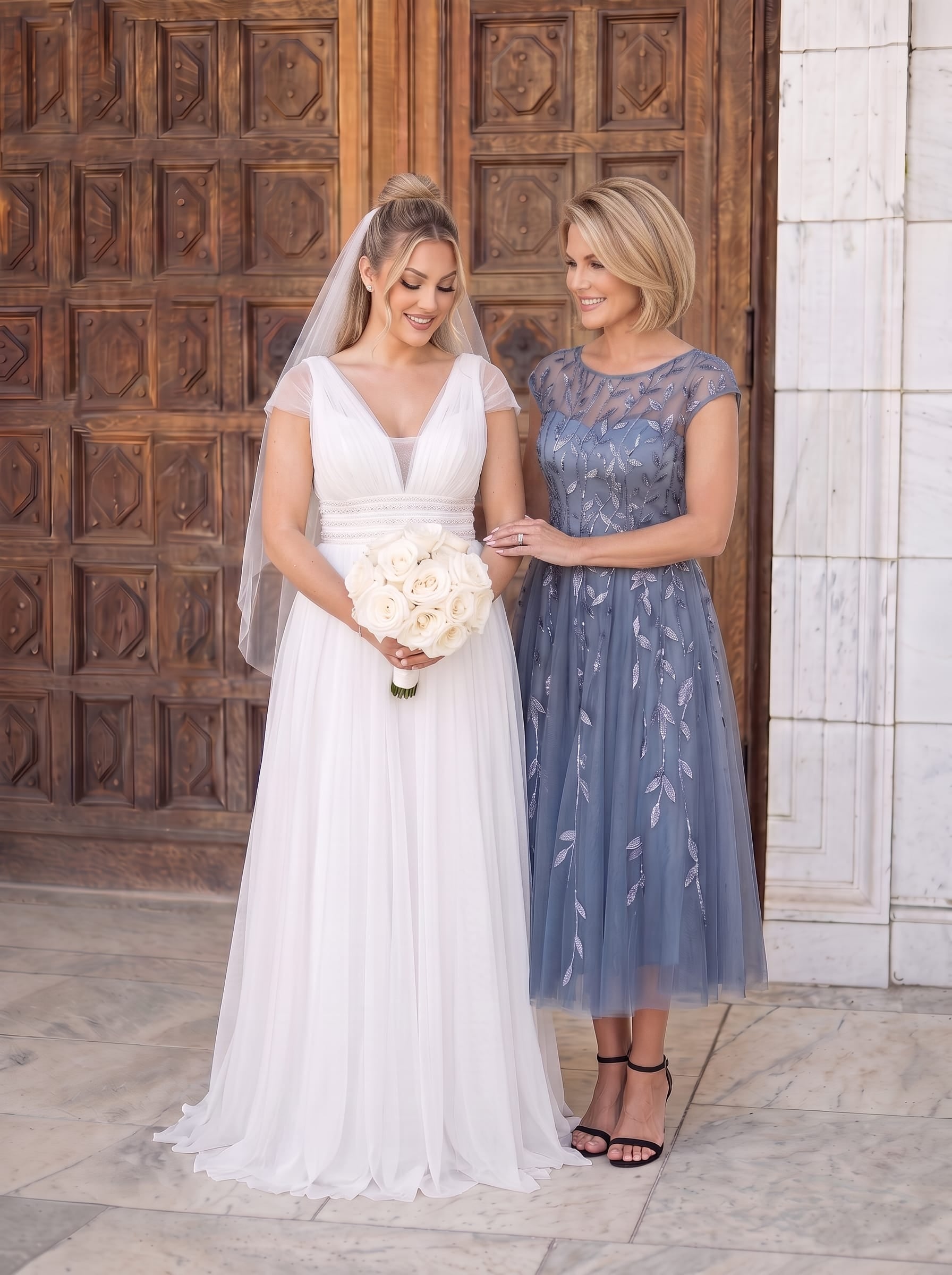 See-through Sequin Cap Sleeve Dress #color_Dusty Blue
