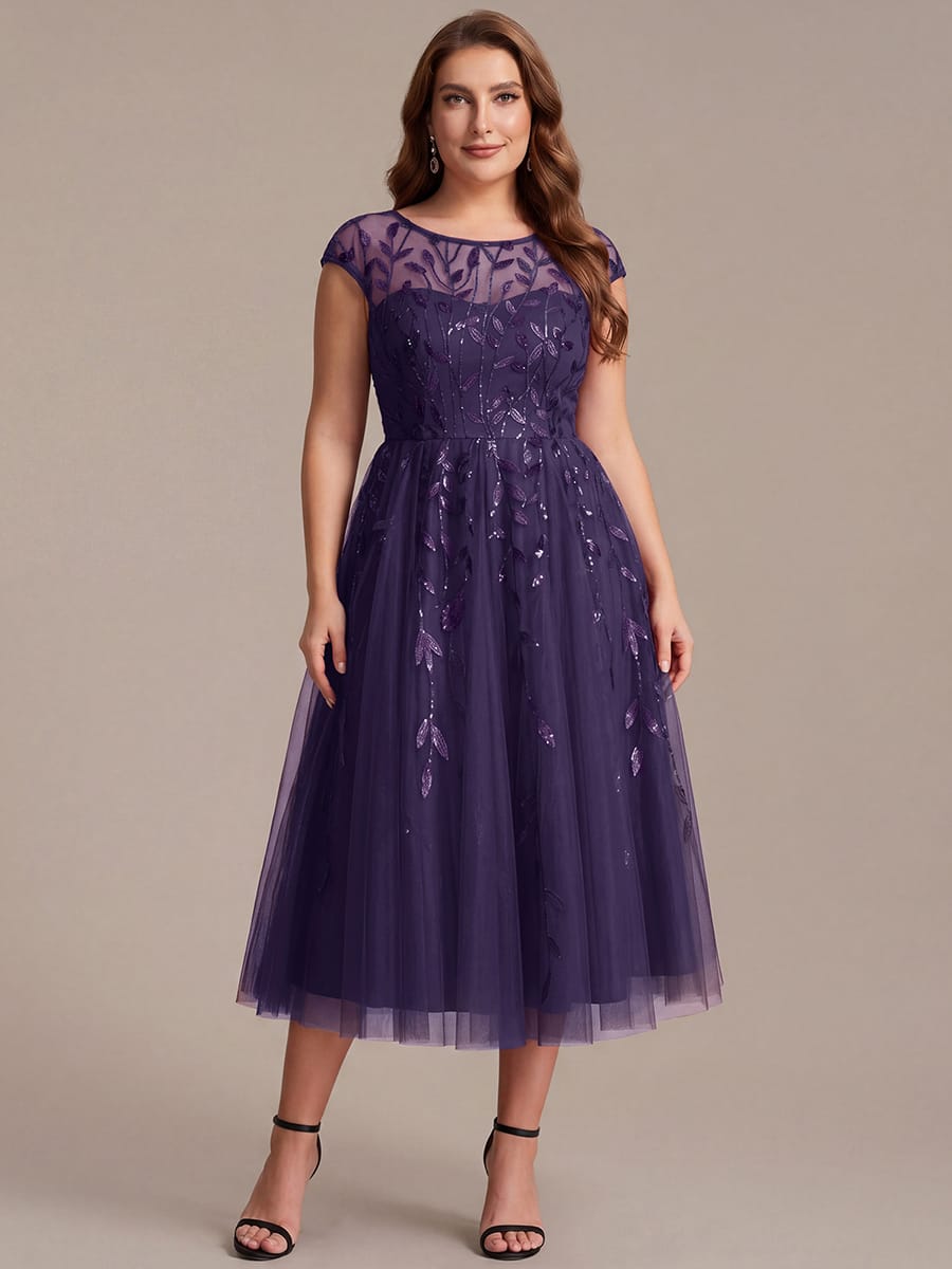 See-through Sequin Cap Sleeve Dress #color_Dark Purple